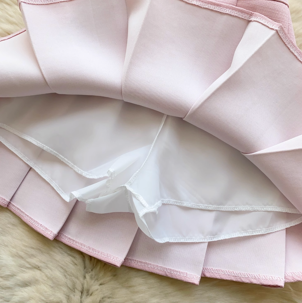 Suit Vest & Pleated Skirt Pink 2Pcs