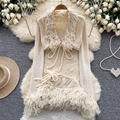 V-neck Outwear & Skirt Fringed 2Pcs