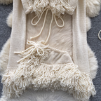 V-neck Outwear & Skirt Fringed 2Pcs