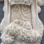 V-neck Outwear & Skirt Fringed 2Pcs