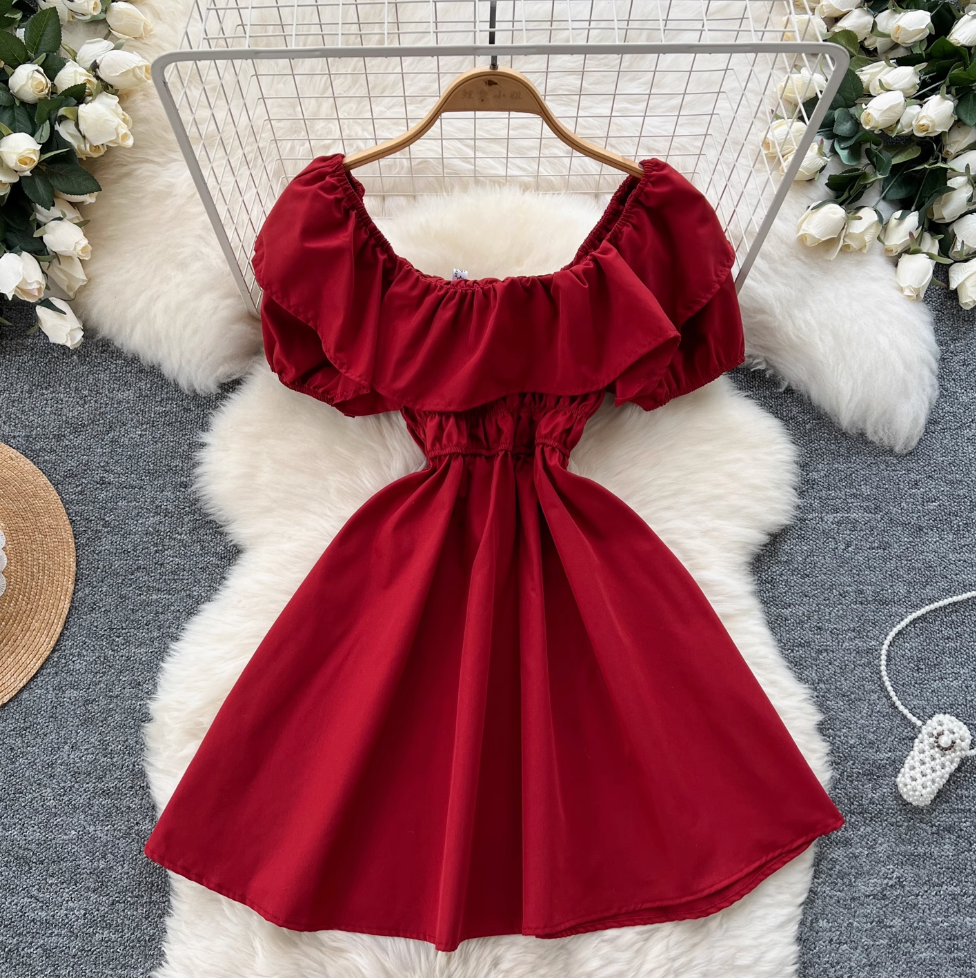 Off-shoulder Ruffled Neckline A-line Dress