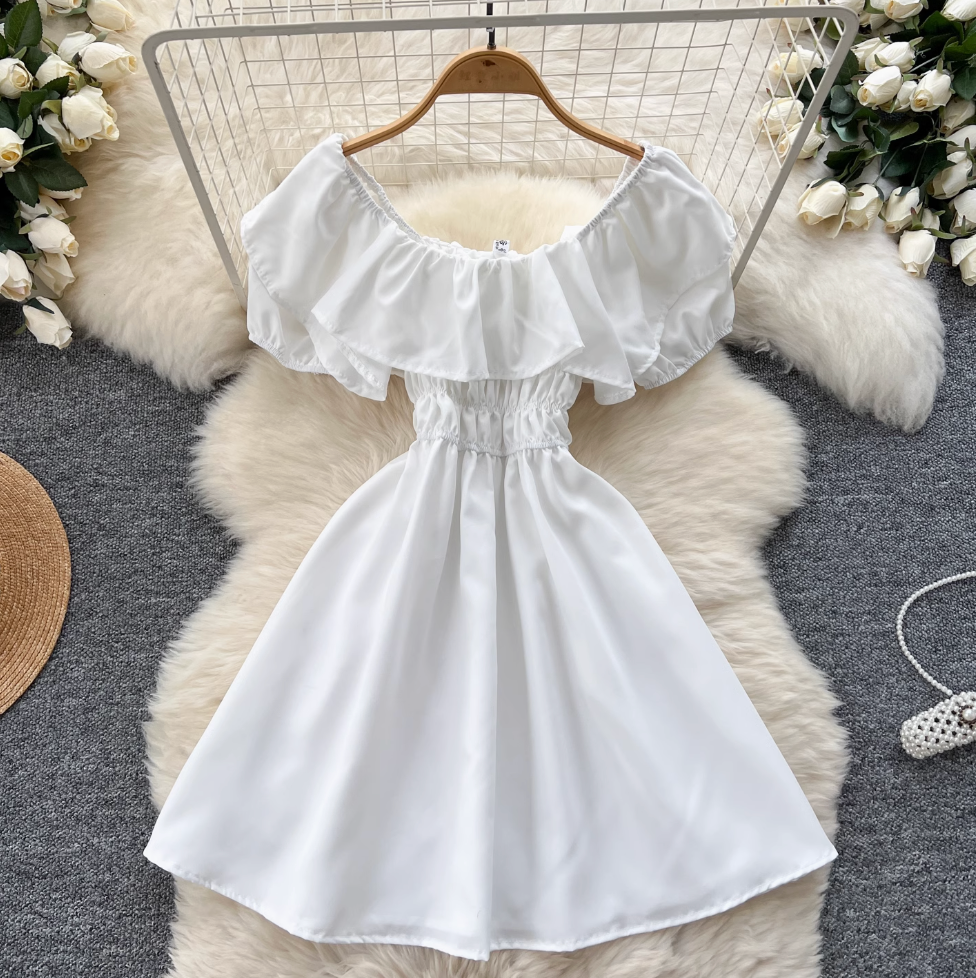 Off-shoulder Ruffled Neckline A-line Dress