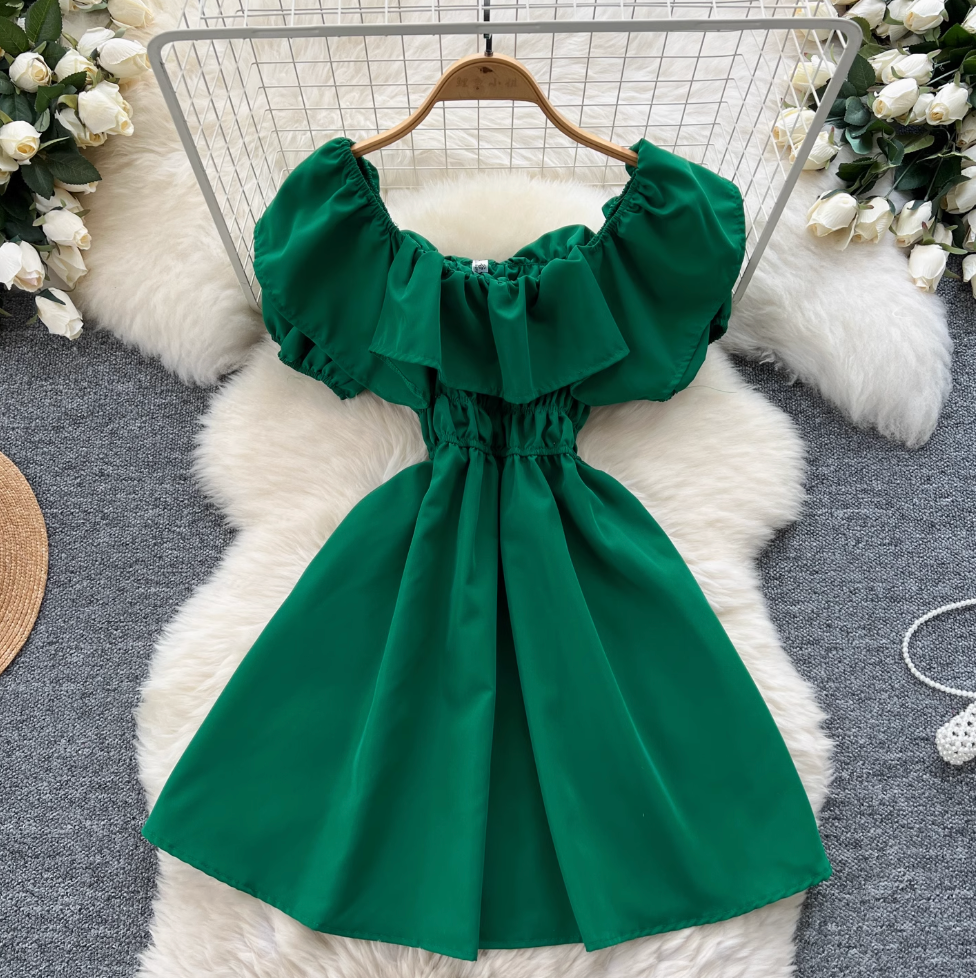 Off-shoulder Ruffled Neckline A-line Dress