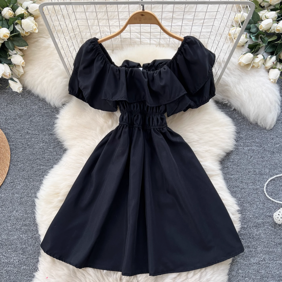 Off-shoulder Ruffled Neckline A-line Dress