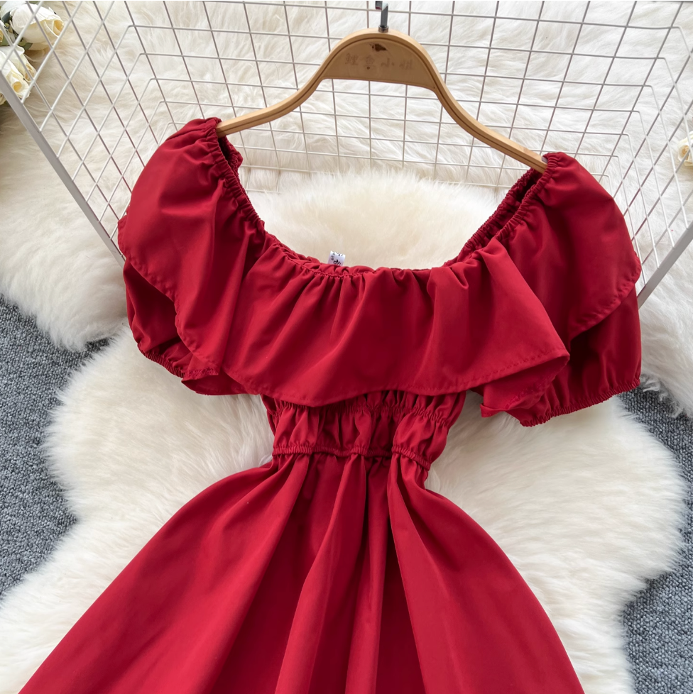 Off-shoulder Ruffled Neckline A-line Dress