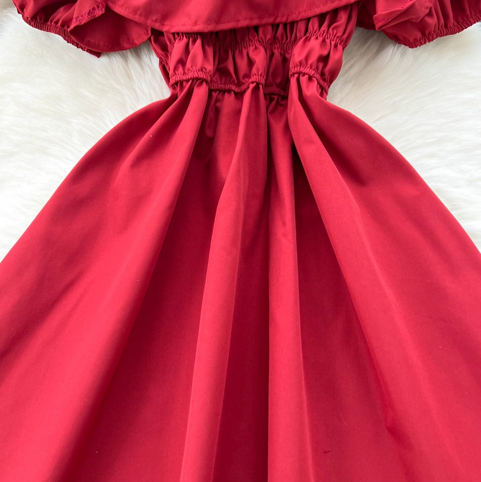 Off-shoulder Ruffled Neckline A-line Dress
