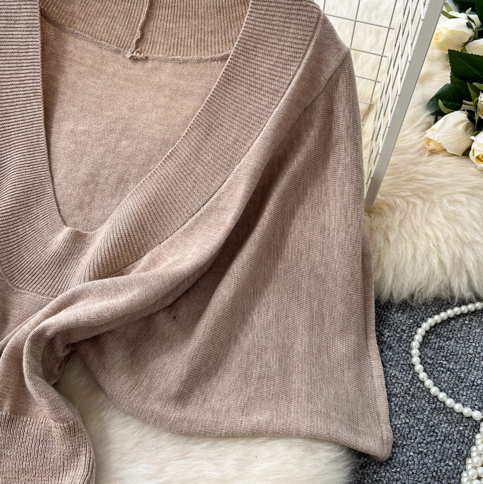 Deep V-neck Outwear Knitted Dress
