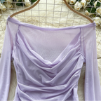 Off-shoulder Draped Mesh Shirt