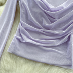Off-shoulder Draped Mesh Shirt
