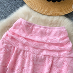Chic Ruffled Lace Pink Skirt