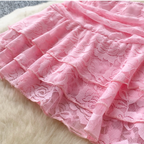 Chic Ruffled Lace Pink Skirt