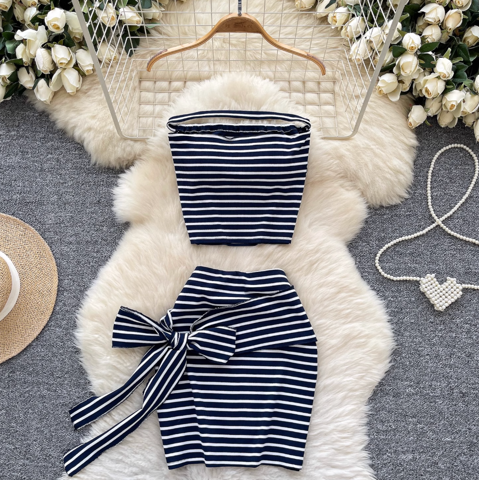 Tank Top & Bow Skirt Striped 2Pcs