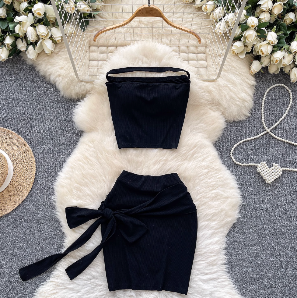 Tank Top & Bow Skirt Striped 2Pcs