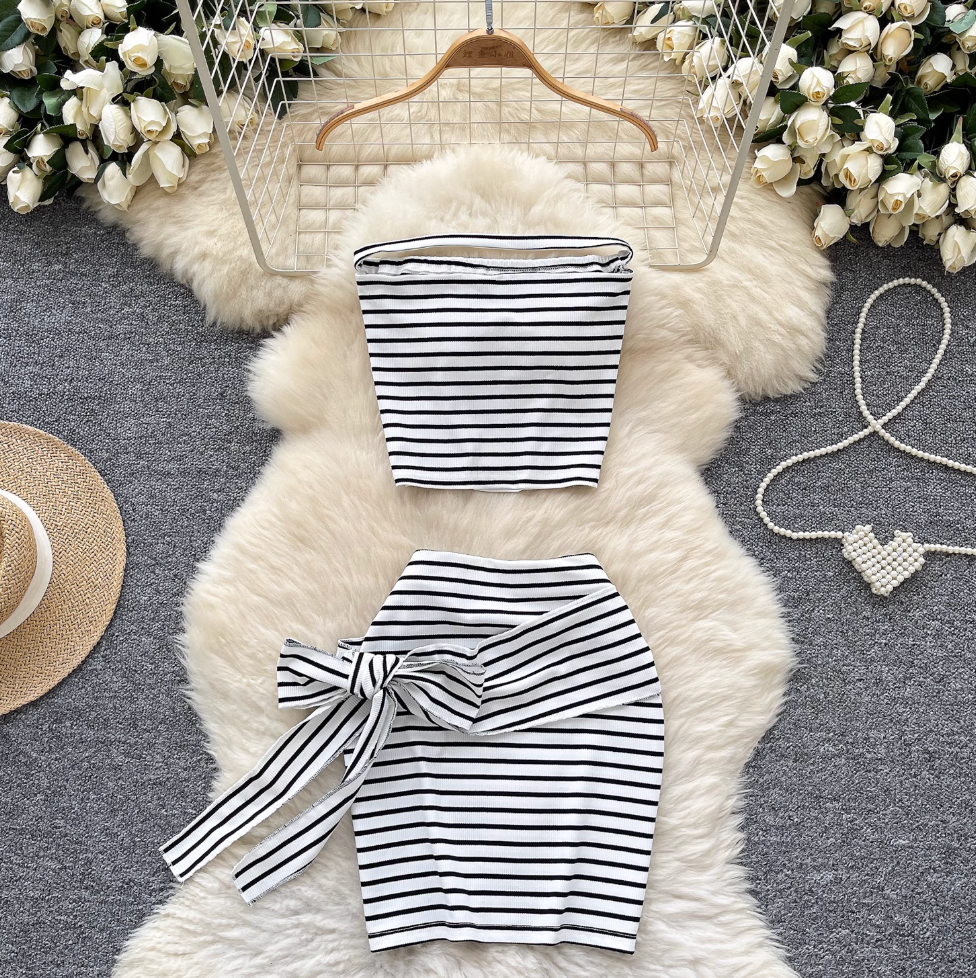 Tank Top & Bow Skirt Striped 2Pcs