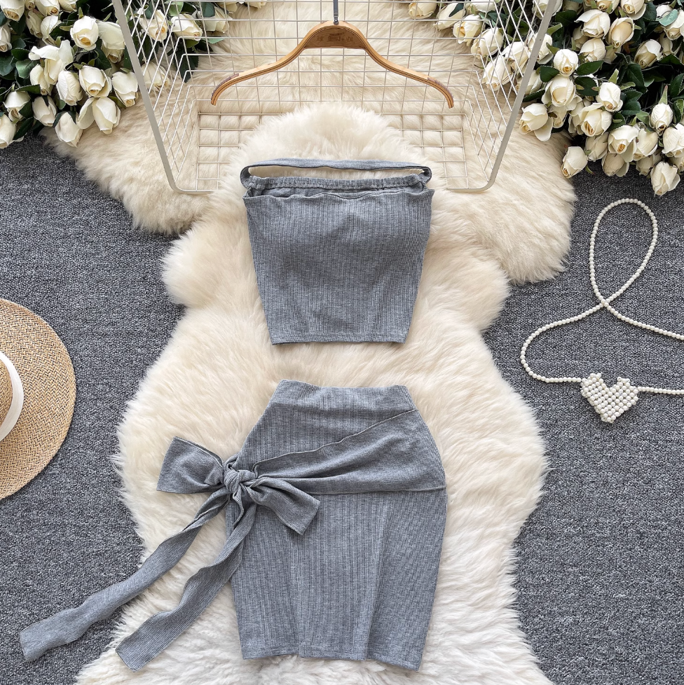 Tank Top & Bow Skirt Striped 2Pcs