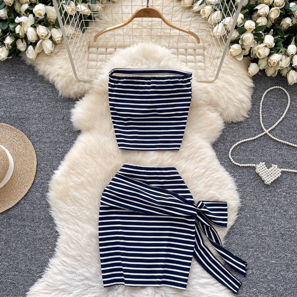 Tank Top & Bow Skirt Striped 2Pcs