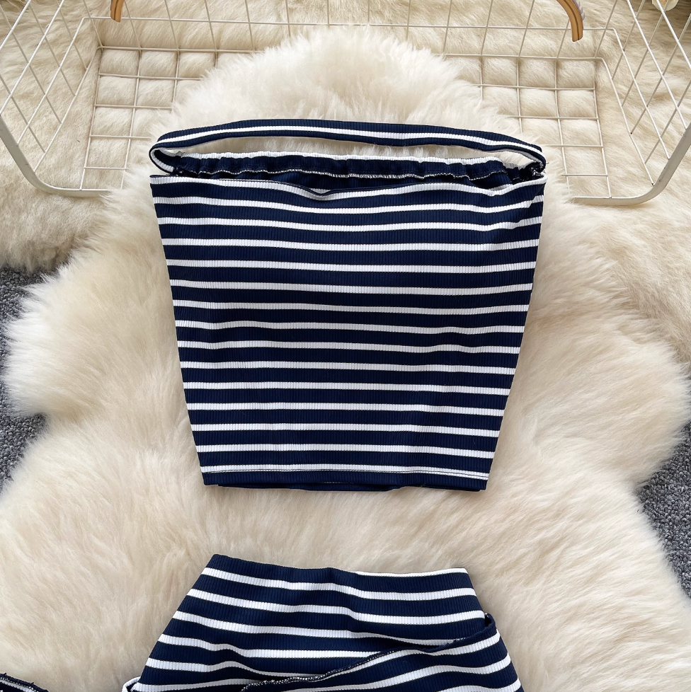 Tank Top & Bow Skirt Striped 2Pcs