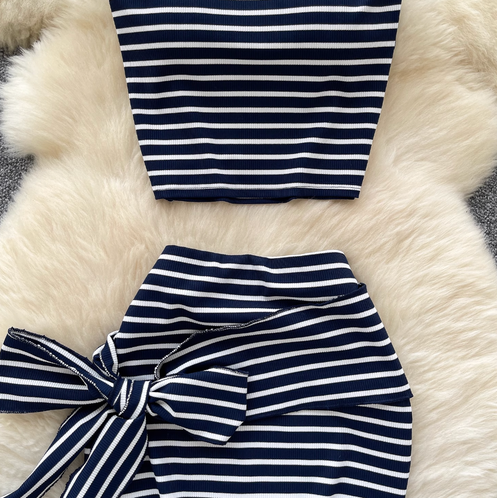 Tank Top & Bow Skirt Striped 2Pcs