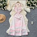 Polka Dot Printed Backless Halter Dress