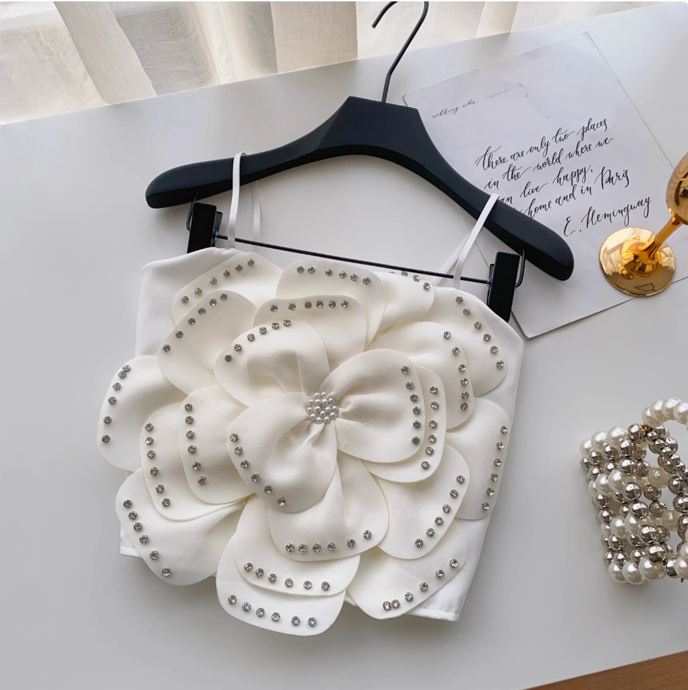 Beaded 3D Flower Camisole Top