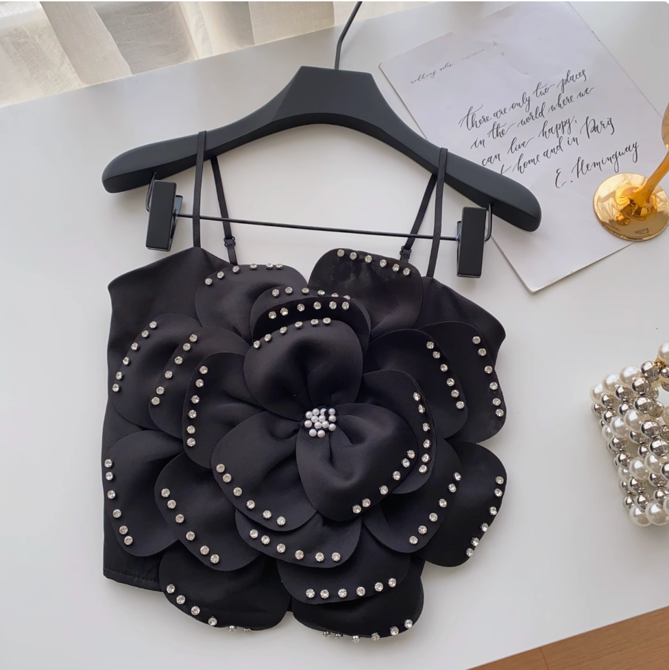 Beaded 3D Flower Camisole Top