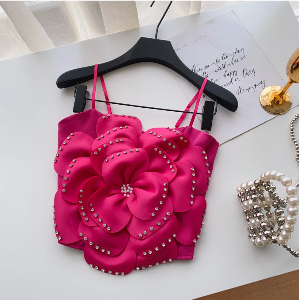 Beaded 3D Flower Camisole Top