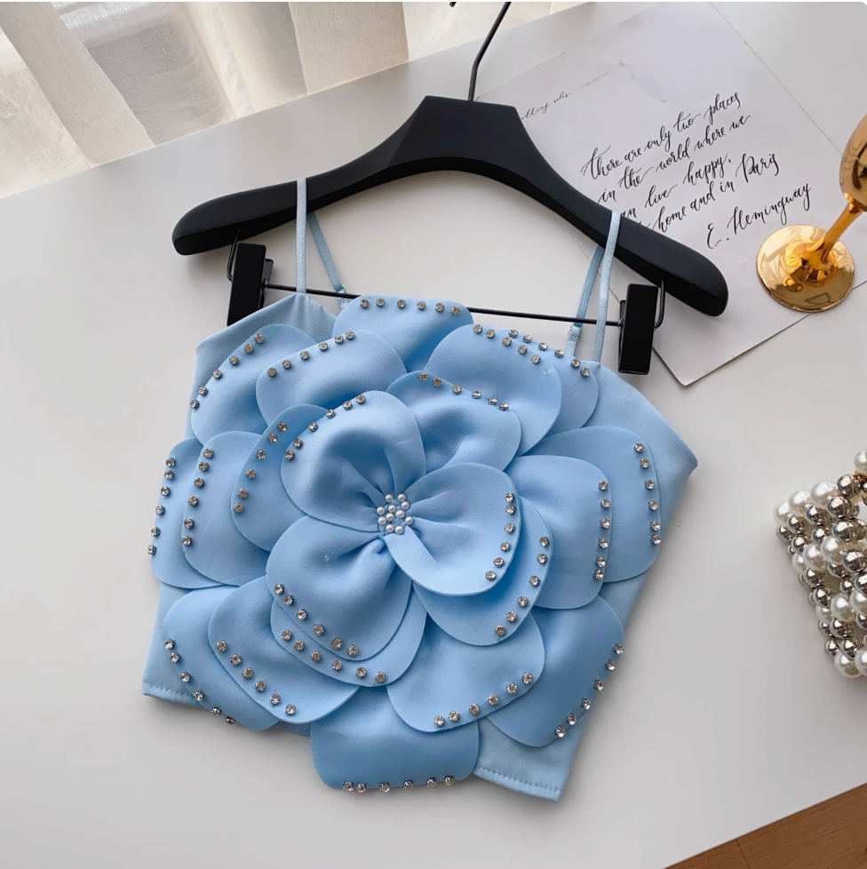 Beaded 3D Flower Camisole Top