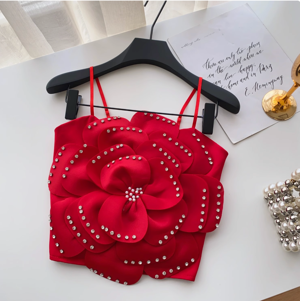 Beaded 3D Flower Camisole Top
