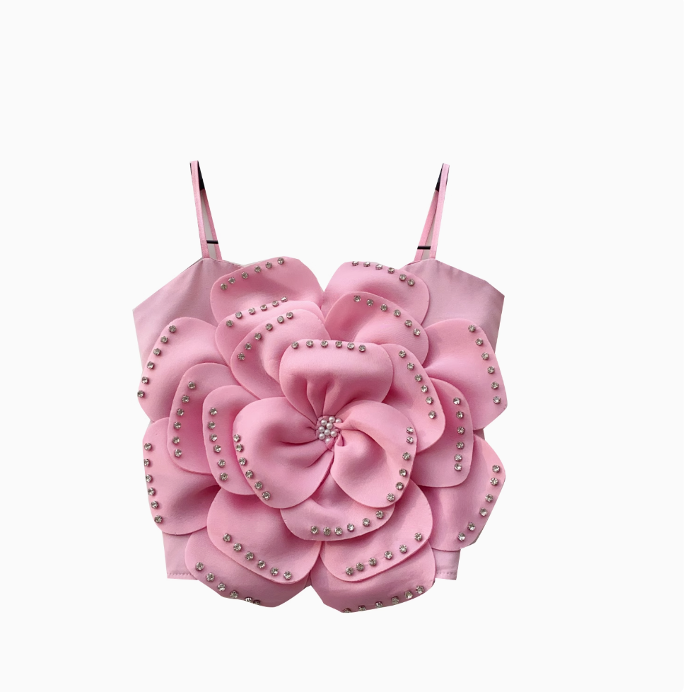 Beaded 3D Flower Camisole Top