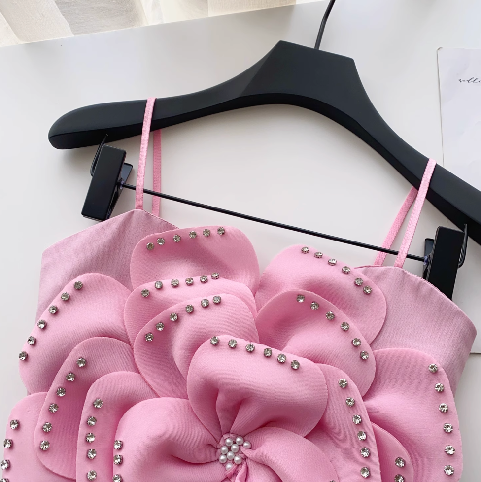Beaded 3D Flower Camisole Top