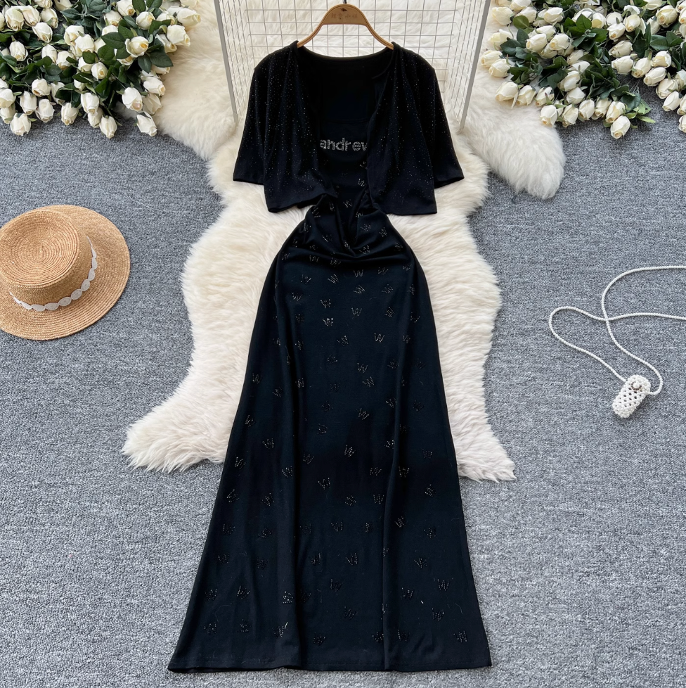 Short Cardigan & Floral Slip Dress 2Pcs