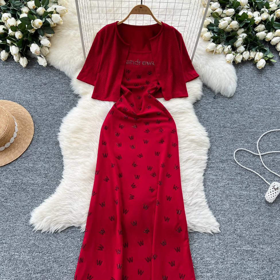 Short Cardigan & Floral Slip Dress 2Pcs