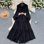 Vintage Ruffled Shirt Dress with Belt