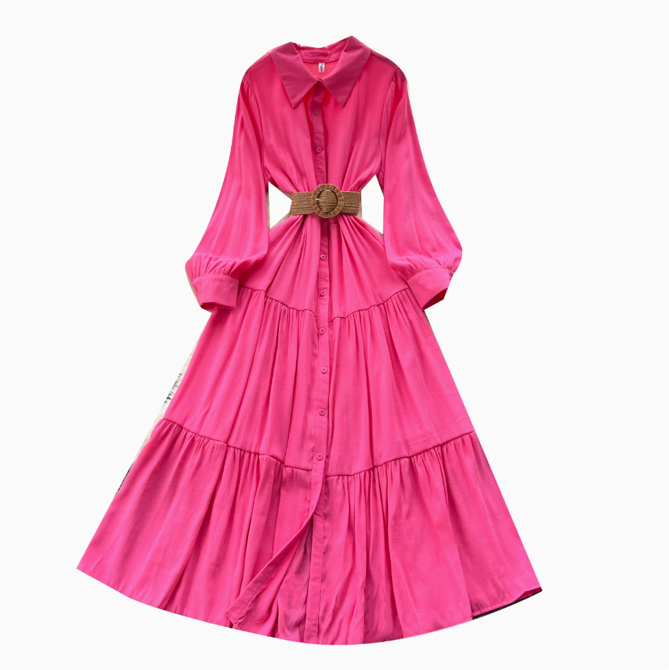 Vintage Ruffled Shirt Dress with Belt
