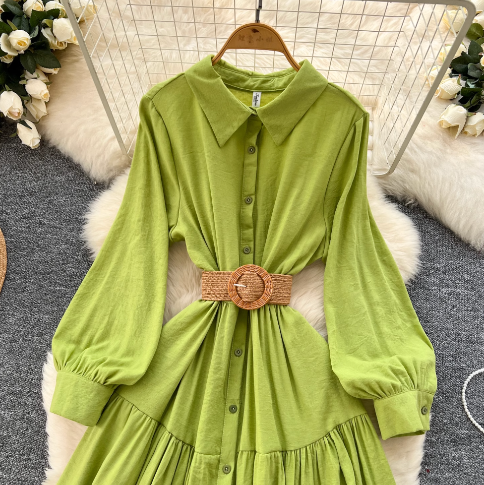 Vintage Ruffled Shirt Dress with Belt