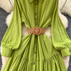 Vintage Ruffled Shirt Dress with Belt