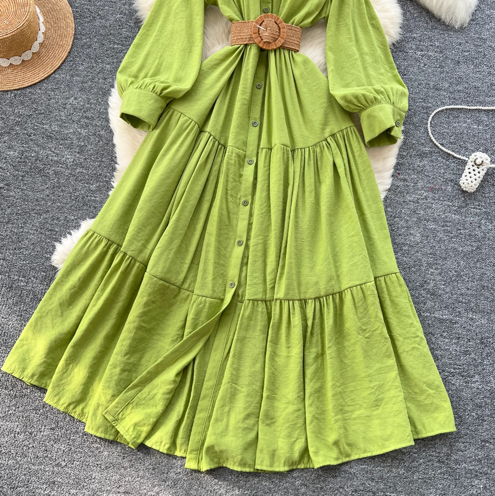 Vintage Ruffled Shirt Dress with Belt