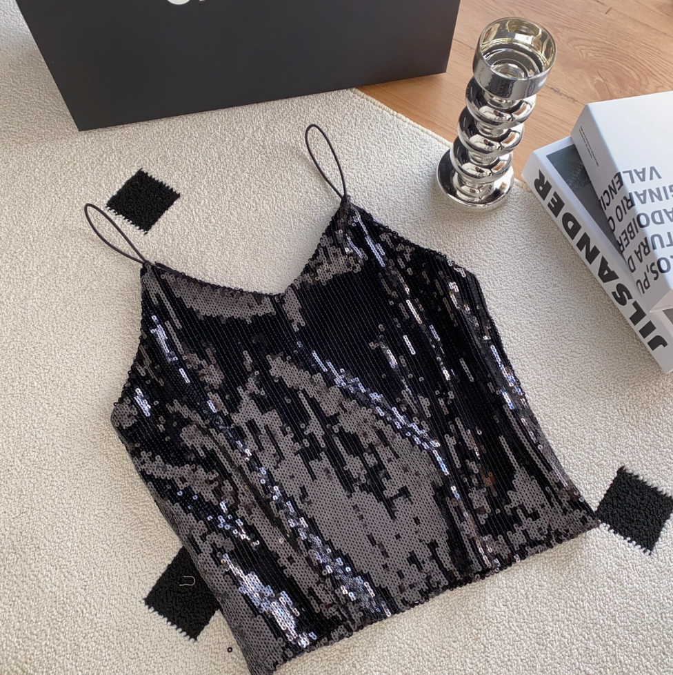 V-neck Backless Shiny Sequined Camisole