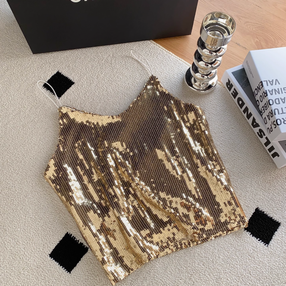 V-neck Backless Shiny Sequined Camisole