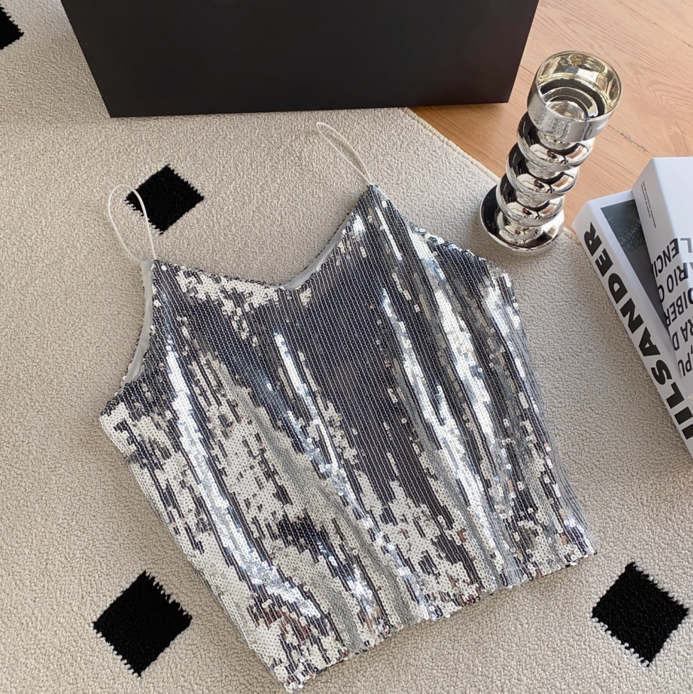 V-neck Backless Shiny Sequined Camisole