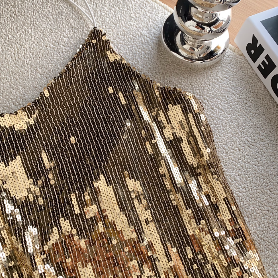 V-neck Backless Shiny Sequined Camisole
