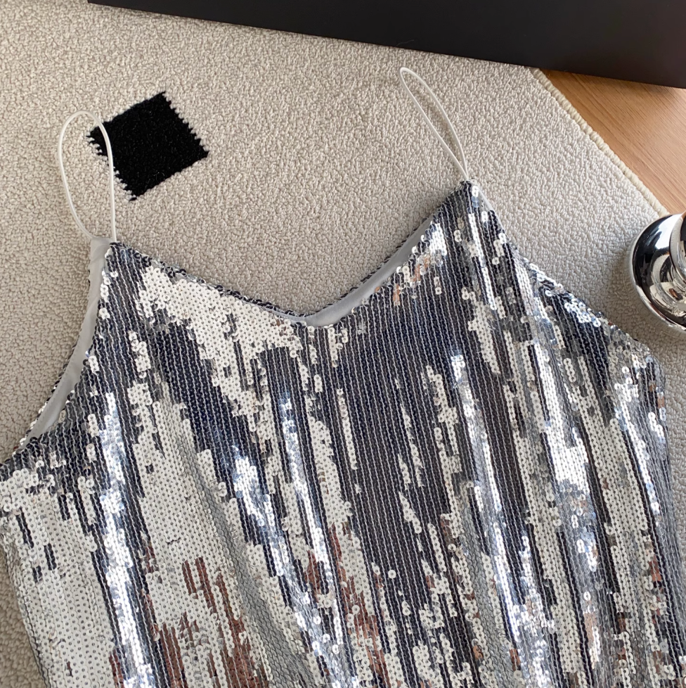 V-neck Backless Shiny Sequined Camisole