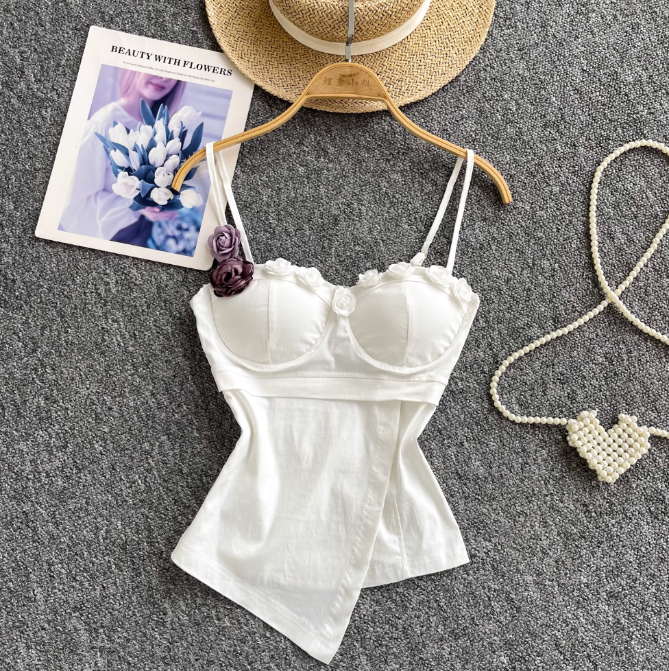 Asymmetric 3D Flower Camisole Top