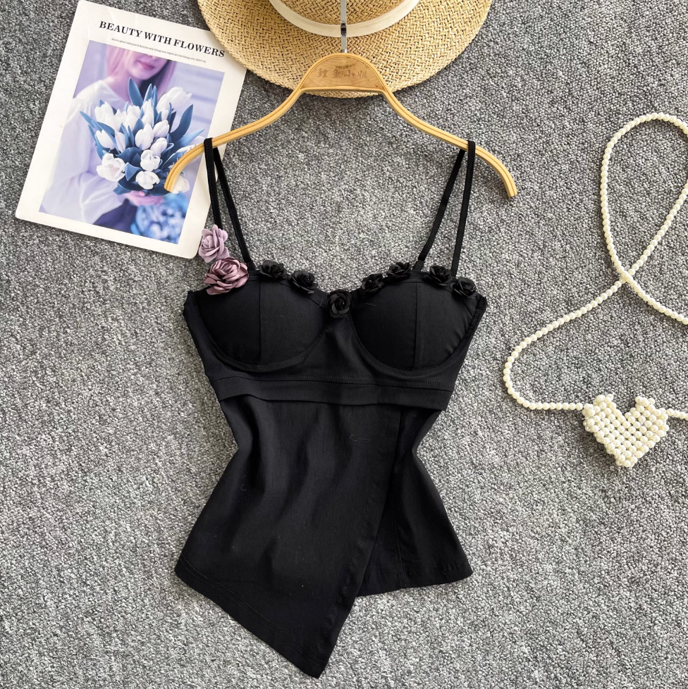 Asymmetric 3D Flower Camisole Top