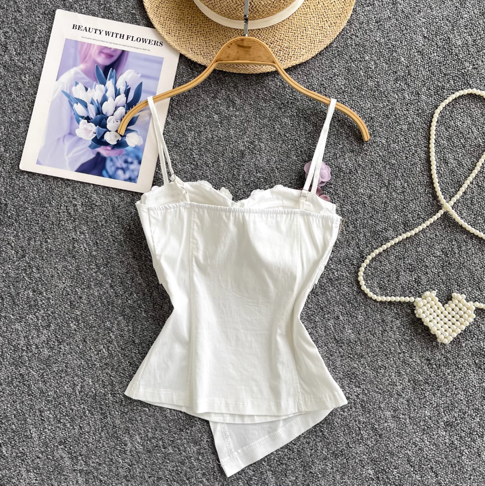 Asymmetric 3D Flower Camisole Top
