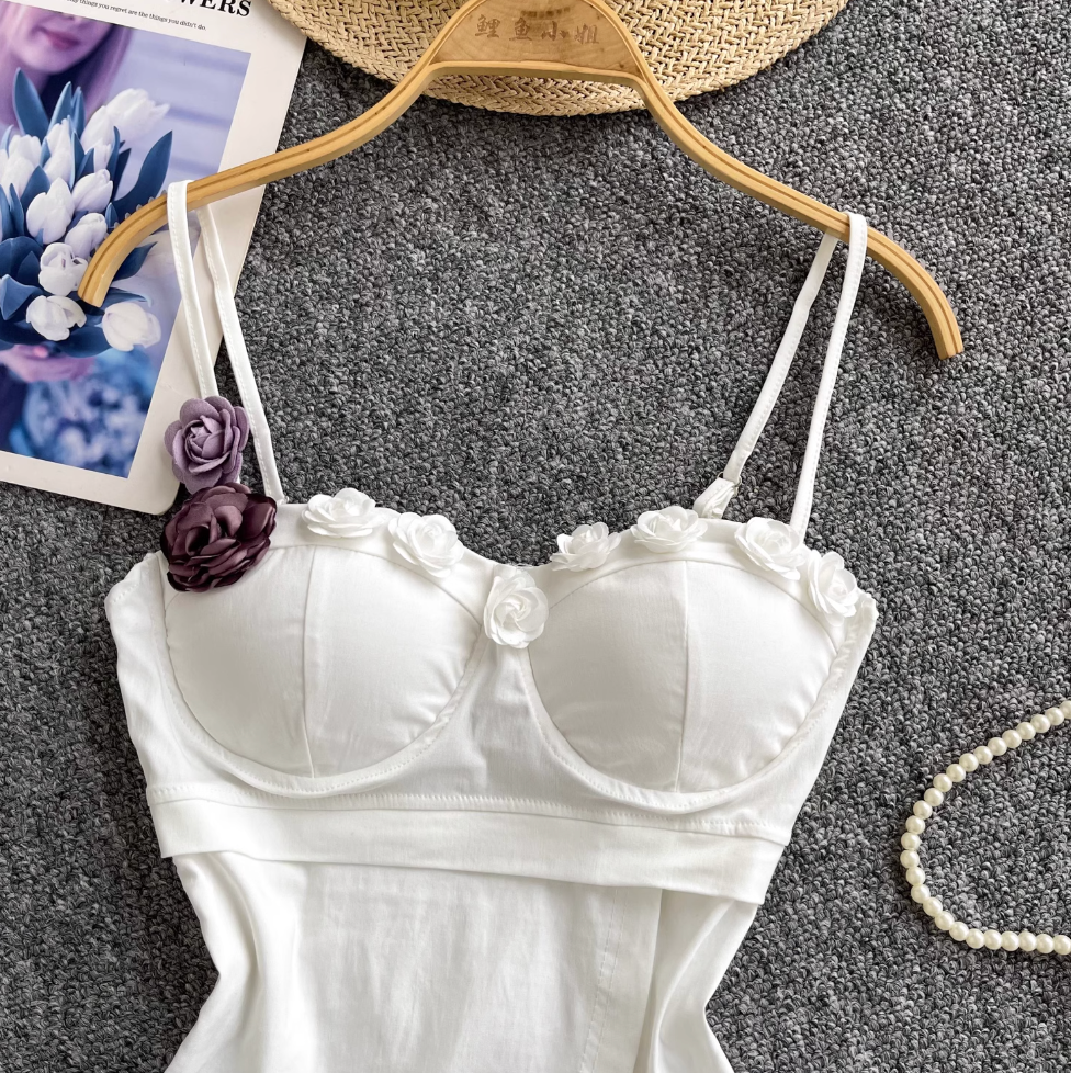 Asymmetric 3D Flower Camisole Top