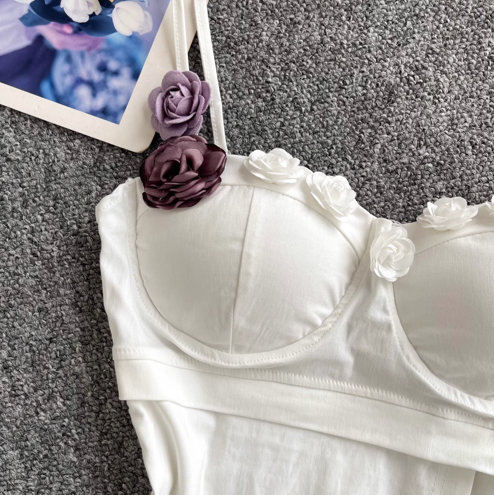 Asymmetric 3D Flower Camisole Top