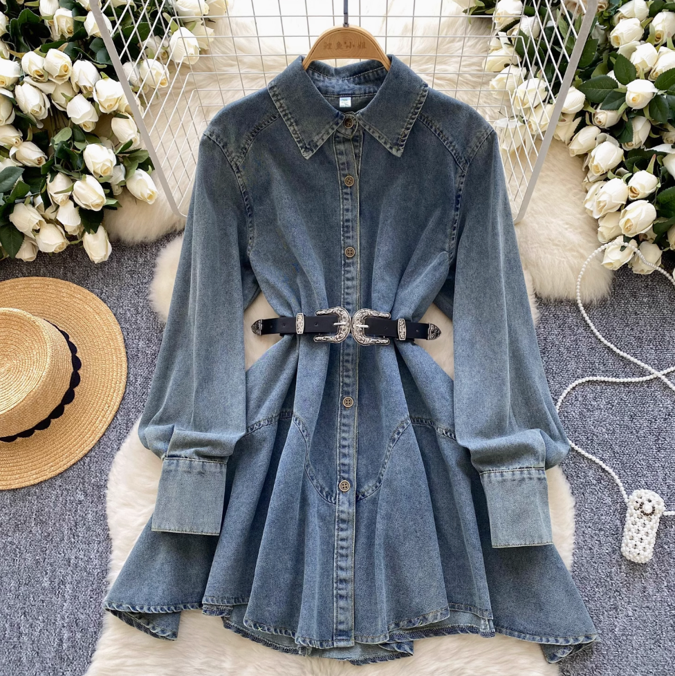 Chic Denim Shirt Dress with Belt