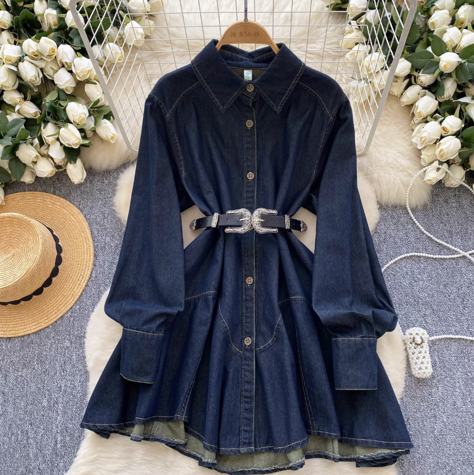Chic Denim Shirt Dress with Belt