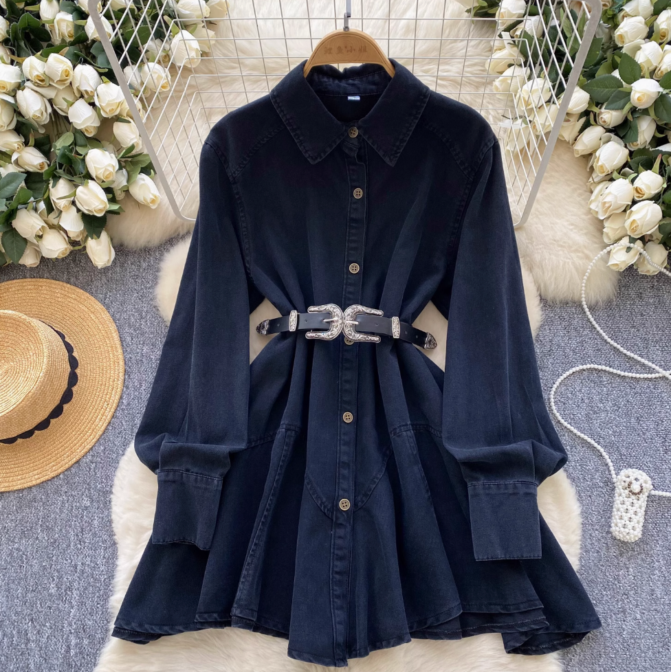 Chic Denim Shirt Dress with Belt